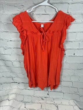 Old Navy Coral Tie-Front Ruffle Sleeve Blouse